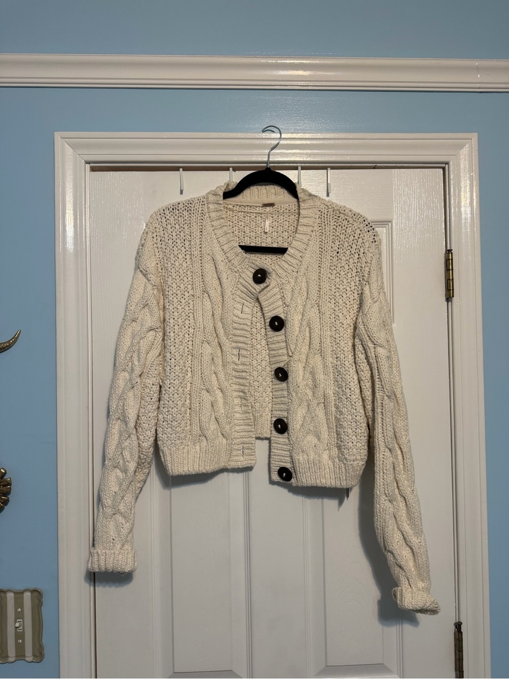 Free People Cream Cable Knit Button-Front Cardigan